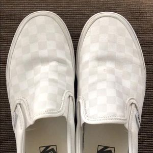 White Checkered Slip on Vans